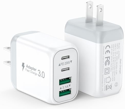 2-Pack 40W USB C Wall Plug, 4 Port Fast Charging Block PD 3.0 Multi Port Type C Adapter Cube for iPhone 15/13/13pro/12/12pro/XR/SE, iPad Pro/Mini/Air, Google Pixel/Pixel 3a/ XL/3/2XL