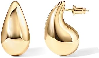 PAVOI 14K Gold Plated 925 Sterling Silver Post Teardrop Chunky Hoop Earrings | Lightweight Drop Earrings for Women | Designer Dupe Earrings