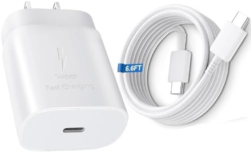 Samsung Fast Charger 25W USB C Super Fast Charging Android Phone Charger Block & 6.6ft Type C Charger Cable Cord for Samsung Galaxy S24 S23 S22 S21 S20 Ultra/FE,Note 20/10,Z Fold/Z Flip,A54,Galaxy Tab