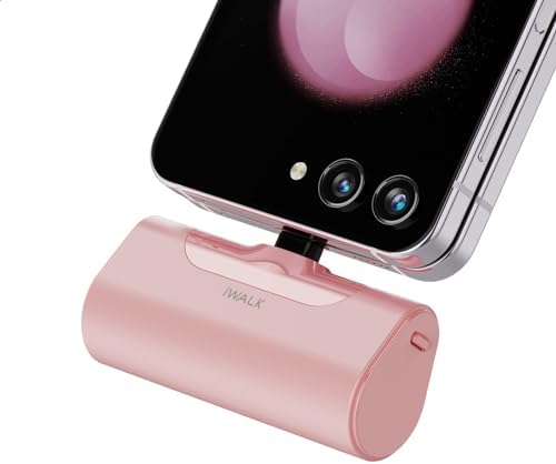 iWALK Small USB C Portable Charger, 4500mAh Portable Phone Charger for Android, Power Bank Battery Pack Compatible with Samsung Galaxy S24/S23/S22/Z Flip 5/Z Flip 4/Note/Moto/LG/Google Pixel, Pink