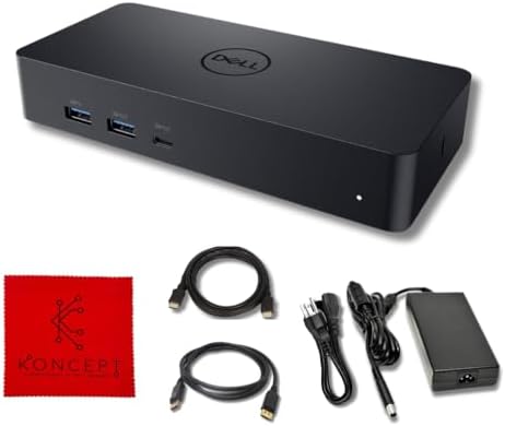 Koncept Dell D6000S Docking Station Bundle - 1 Year Warranty - Dell Docking Station with 130W AC Adapter, HDMI Cable, DisplayPort Cable & Microfiber Cleaning Cloth (Renewed)