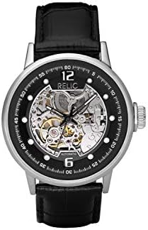 Relic by Fossil Men's Damon Silver Stainless Steel and Black Leather Band Automatic Watch (Model: ZR77224)
