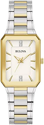 Bulova Ladies' Classic Diamond Two-Tone Stainless Steel 3-Hand Quartz Watch,White Dial Style: 98P209