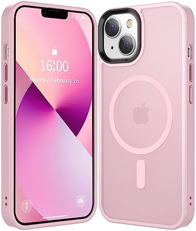 CHEZEAL Magnetic Case for iPhone 14 & 13 [Magsafe & Military-Grade Protection] Slim Translucent Matte Phone Case, Pink