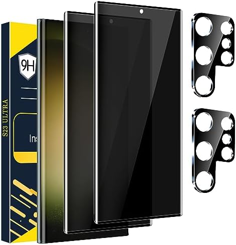 Hendlent [2+2 Pack] Galaxy S23 Ultra Privacy Screen Protector, 9H Tempered Glass, Ultrasonic Fingerprint Support, 3D Curved, HD Clear Anti-Spy Film for Samsung S23 Ultra 5G Glass Screen Protector