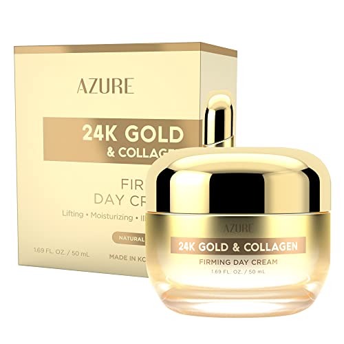 AZURE 24K Gold & Collagen Firming Day Cream - Moisturizing, Illuminating & Lifting | Reduces Wrinkles & Fine Lines | Anti Aging & Toning | Made in Korea - 50mL