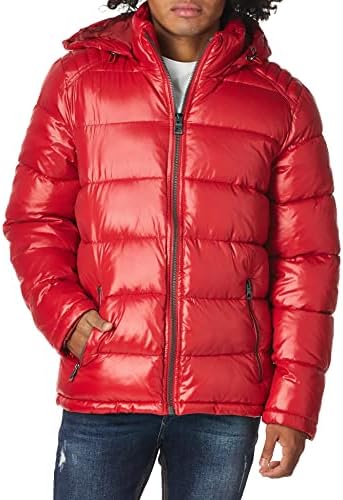 GUESS Men's Mid-weight Puffer Jacket With Removable Hood