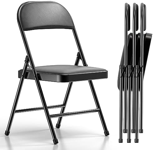 Nazhura 4 Pack Folding Chairs with Padded Cushion and Back, Padded Folding Chairs for Home and Office, Indoor and Outdoor Events (Black, 4 Pack)