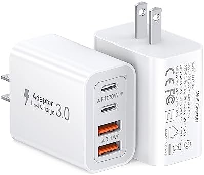 40W USB C Charger Cube, 2-Pack Wall Plug Fast Charging Block, 4-Port PD+QC Power Adapter Multiport Brick Type C Box for iPhone 15/14/13/12/11/Pro Max/XS/XR/8/7, Tablets, Cellphones