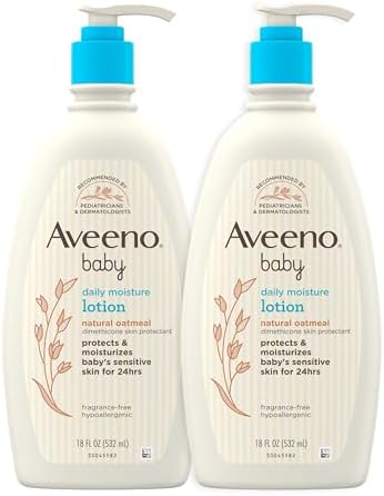 AVEENO BABY Daily Moisture Body Lotion for Delicate Skin, Natural Colloidal Oatmeal & Dimethicone, Hypoallergenic Moisturizing Lotion, Fragrance- & Paraben-Free, Twin Pack, 2 x 18 fl. oz