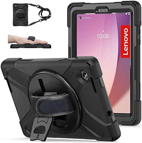 TSQQST Case for Lenovo Tab M8 4th Gen 2023 Model TB-300FU for Kids| Full Protection Protection Case with [360 Rotating Stand] & Hand Strap Function Cover for Lenovo M8 Tablet | Black