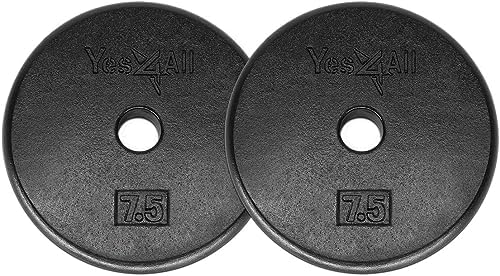 Yes4All Standard 1" Cast Iron Weight Plate - Ideal for Strength Training - Multiple Weight: 5LB to 25LB (Set of 2)