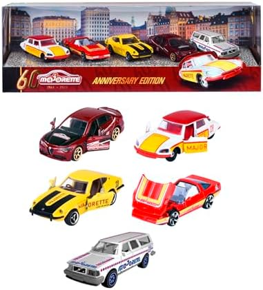 Majorette - Gift Set 60 Years (5 Model Cars) - 5 Premium Metal Toy Cars with 2 Exclusive Car Models, Each 7.5 cm, for Children from 3 Years