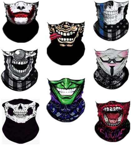 WYSUMMER 8PCS Scarves Bandanas Skull Face Tube Black Headband, Motorcycle Multi Function Headwear Hat Scarf Ski Mask