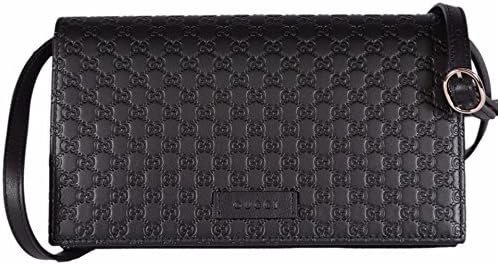 Gucci Women's Leather Micro GG Guccissima Mini Crossbody Wallet Bag Purse (Black)