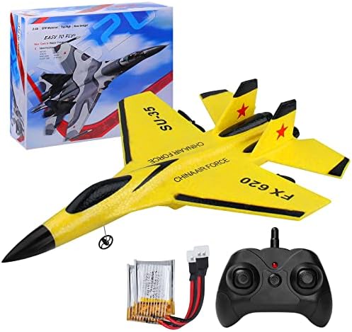 RC Airplane 2CH RC Plane Ready to Fly 2.4GHz Remote Control Plane SU35 RC Jet Easy to Fly Airplane Toys for Boys Gift for Kids Beginners with Night Lights USB Charging（Yellow