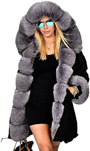 Aox Women Fashion Winter Coat with Faux Fur Hood Thicken Warm Casual Plus Size Outdoor Jacket Parka