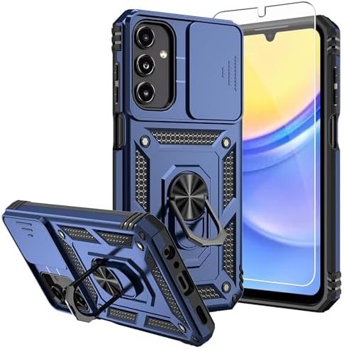 for Galaxy A15 5G Phone Case,Samsung Galaxy A15 5G Case,with Screen Protectors and Camera Cover,[Military Grade] 16ft.Drop Tested Cover with Magnetic Kickstand Protective Case for Samsung A15 5G, Blue