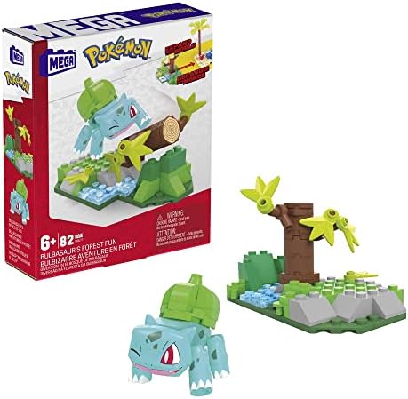 Mega Pokemon Action Figure Building Toys Set for Kids, Bulbasaur's Forest Fun with 82 Pieces, 1 Poseable Character, Age 9+ Years Gift Idea