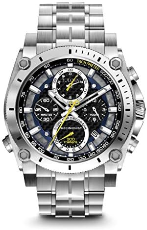 Bulova Men's Icon High Precision Quartz Chronograph Watch, Curved Mineral Crystal, 300m Water Resistant, Continuous Sweeping Secondhand, Luminous Markers