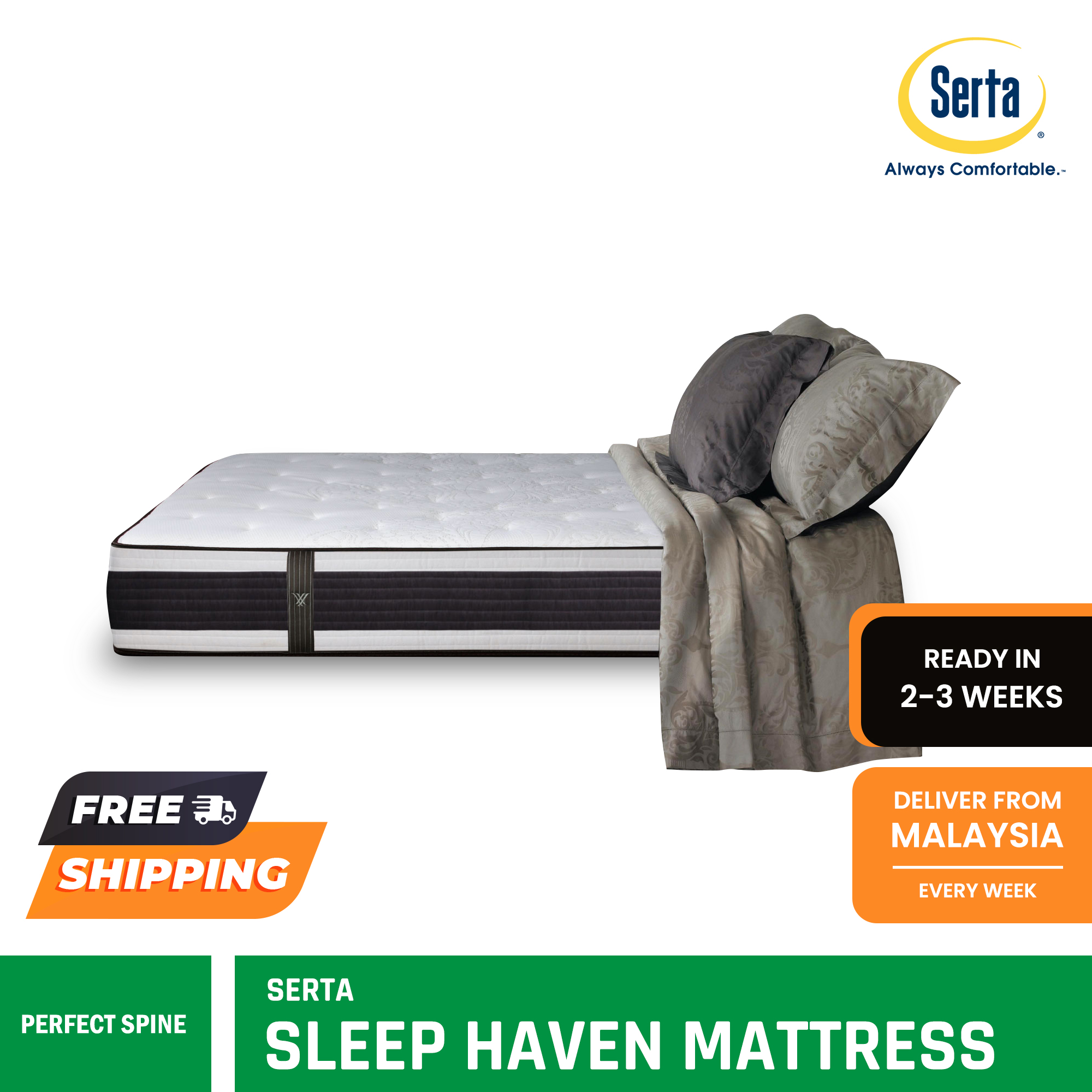 *CLEARANCE* SLEEP HAVEN Mattress (12 inch), Serta Perfect Spine Collection, 5-Zone Pocket Spring, Available Sizes (King, Queen, Super Single, Single)
