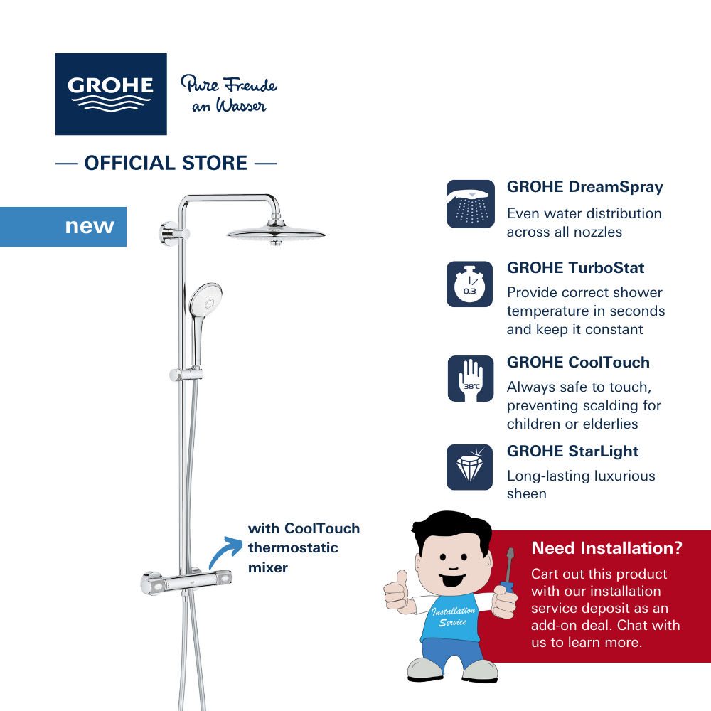 GROHE Euphoria 260 Shower System with Thermostatic Shower Mixer