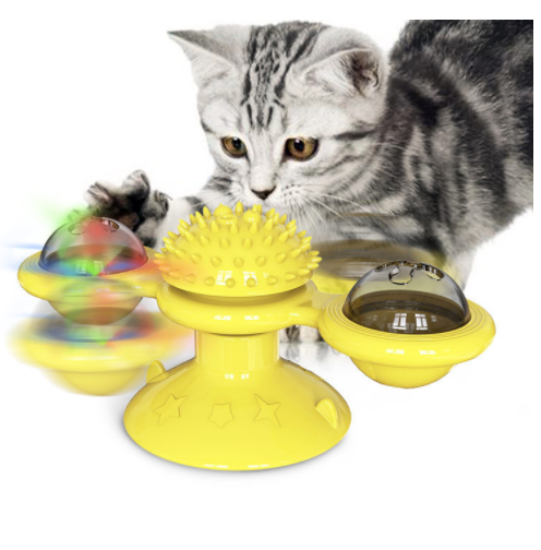 Cat Toy 360° Rotated Design Suction Cup Cat Ball n Feather Interactive Cat Teaser With Light