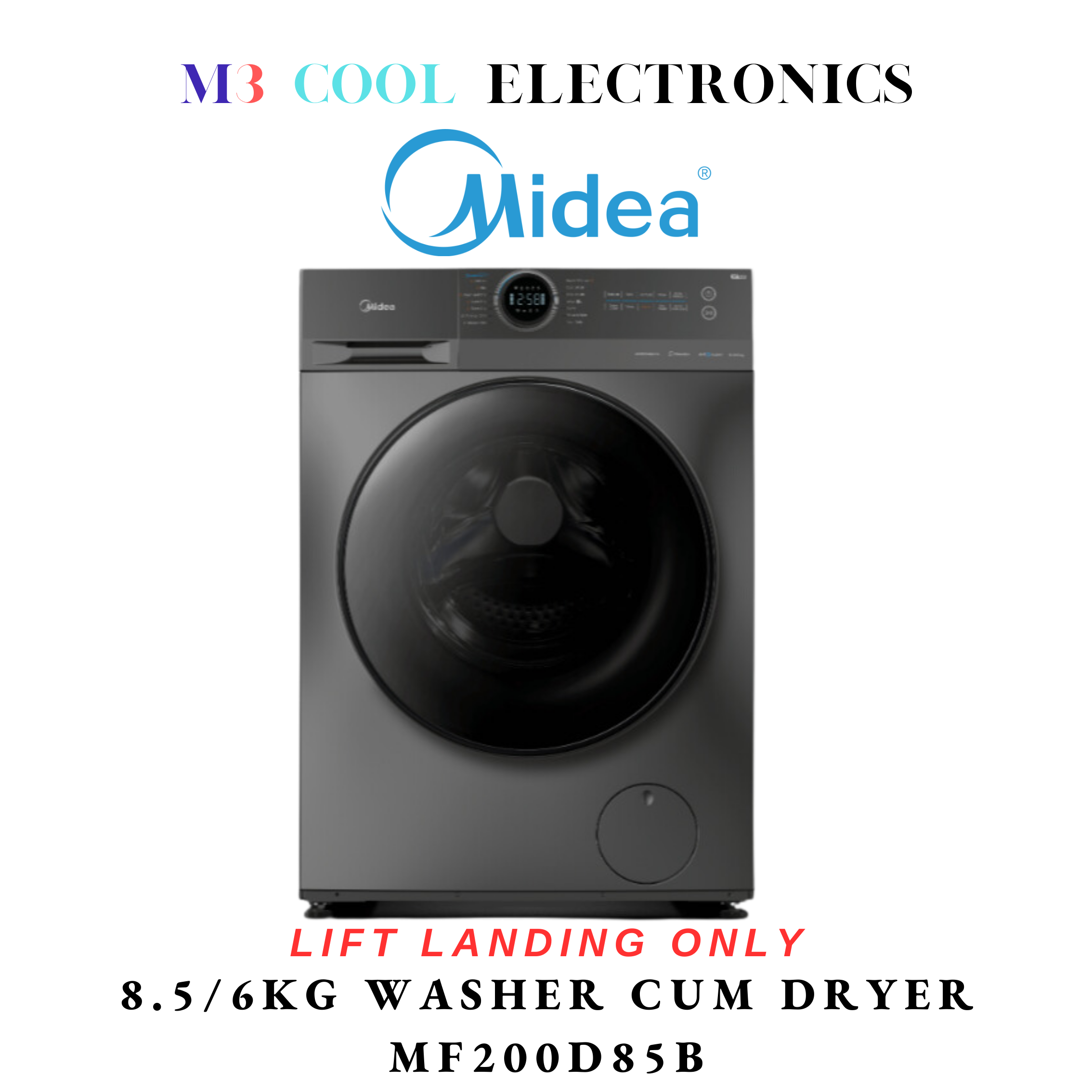 MIDEA 8.5/6KG WASHER CUM DRYER MF200D85B [DARK GREY] - 2 YEARS LOCAL WARRANTY [READY STOCK]
